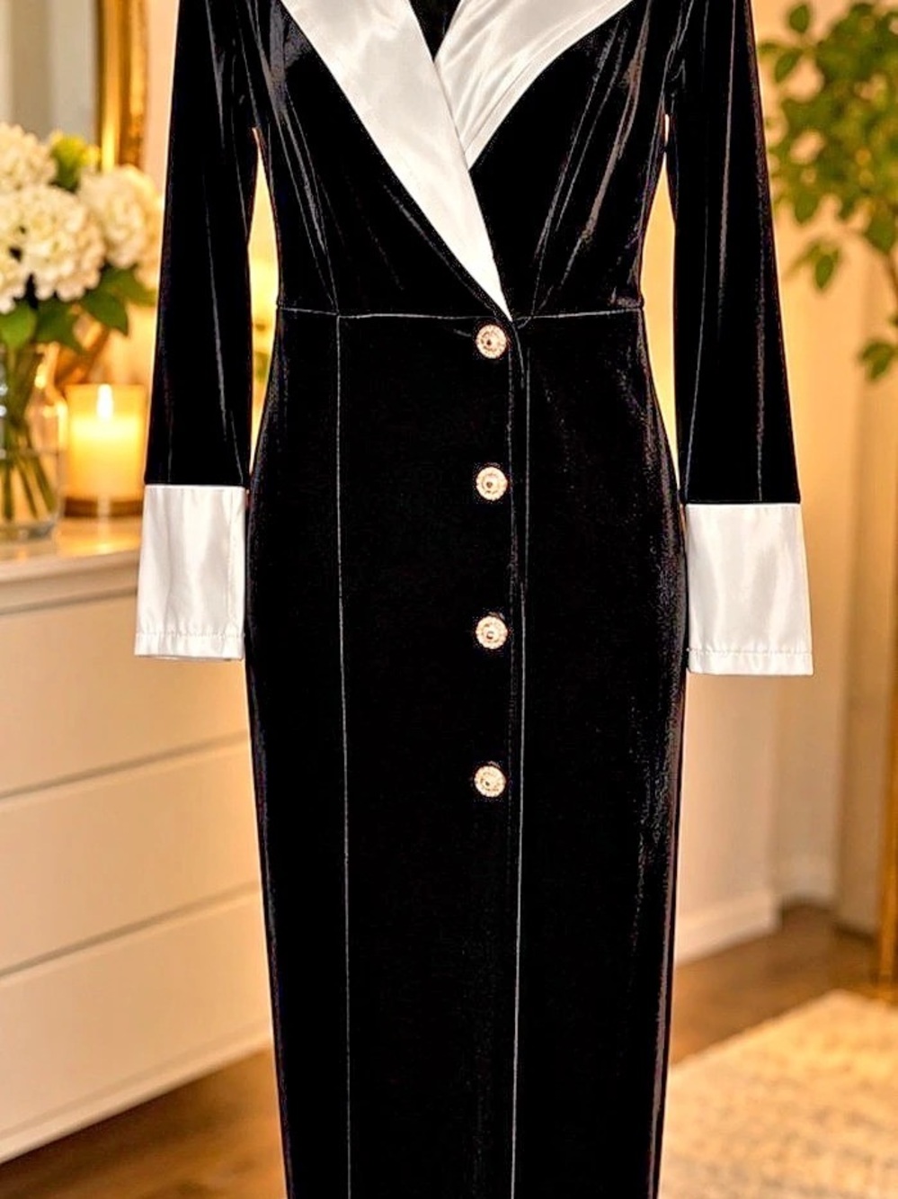 Black & White Velvet-Look Maxi Dress